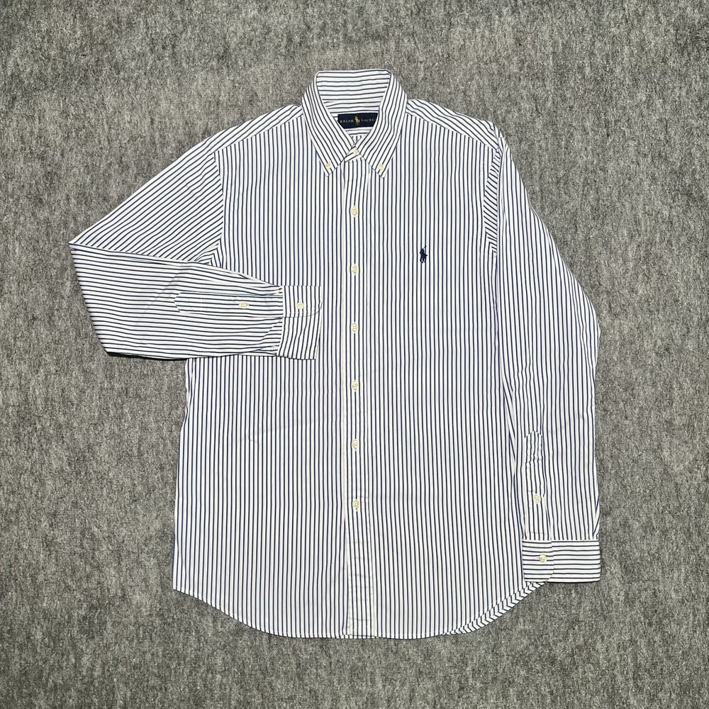 Polo Ralph Lauren Button Down Shirt Men M Stretch Cotton Blue White Stripe Pony